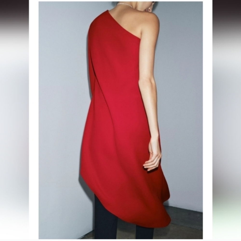 ZARA ZW COLLECTION RED ONE SHOULDER ASYMMETRICAL HEM DRESS/BLOUSE ❤️❤️❤️ - Picture 4 of 9